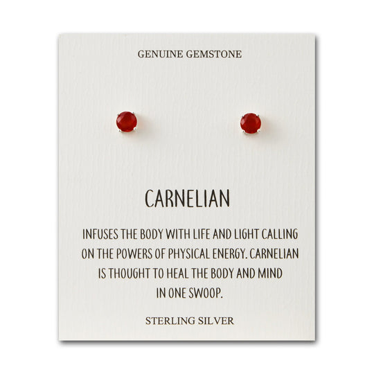 Sterling Silver Carnelian Gemstone Earrings with Quote Card - Philip Jones Jewellery