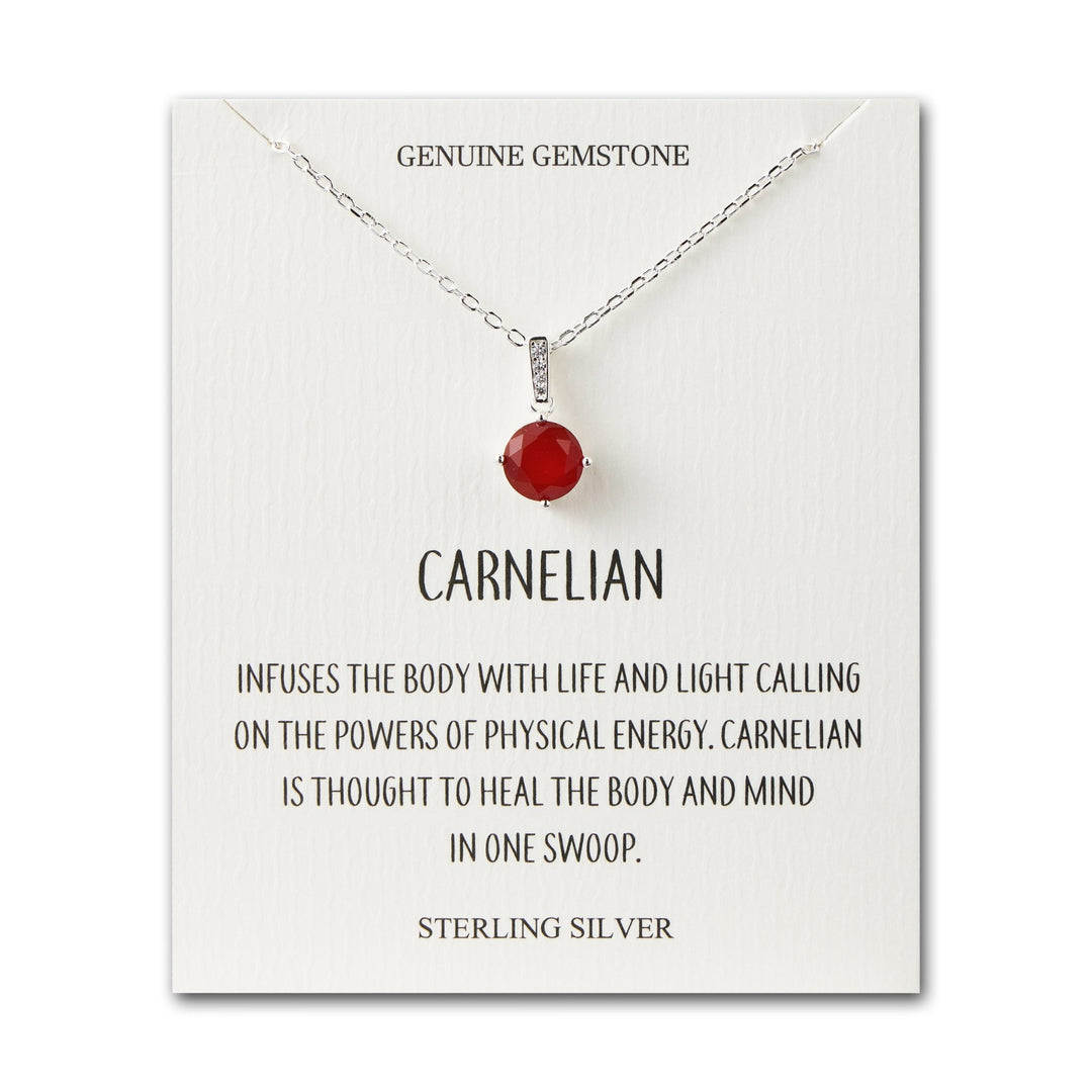 Sterling Silver Carnelian Gemstone Necklace with Quote Card - Philip Jones Jewellery