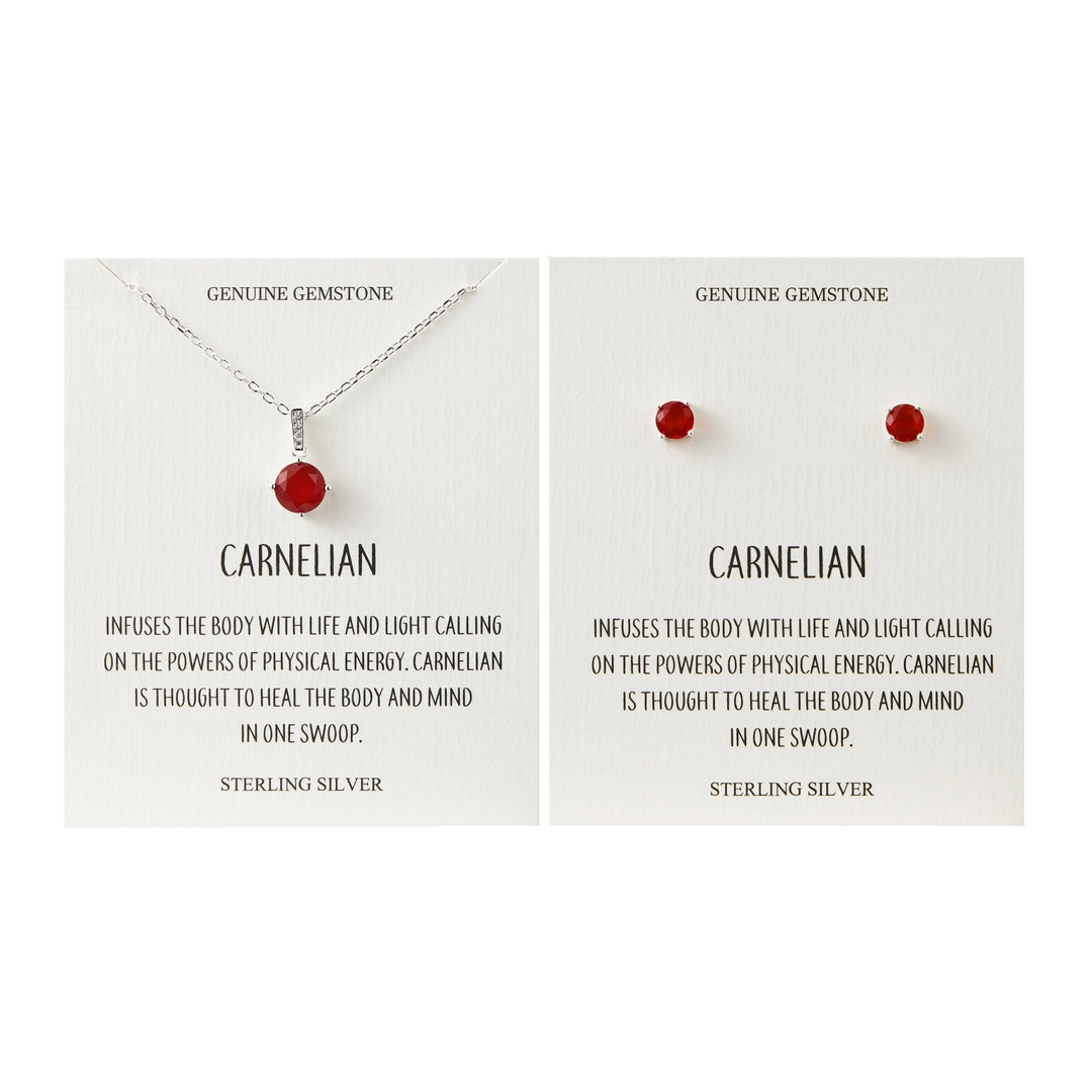 Sterling Silver Carnelian Gemstone Set with Quote Card - Philip Jones Jewellery