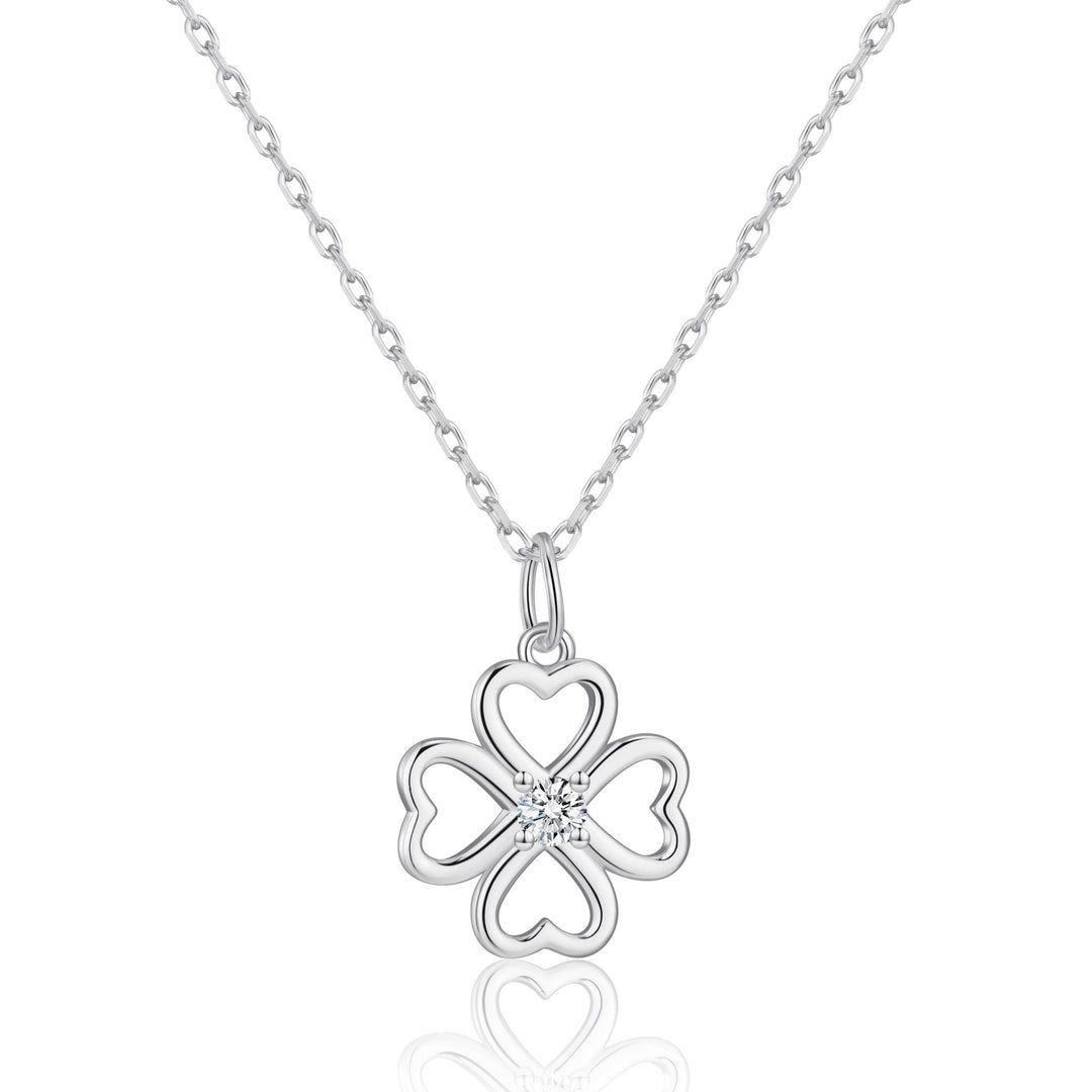 Sterling Silver Clover Necklace Created with Zircondia® Crystals - Philip Jones Jewellery