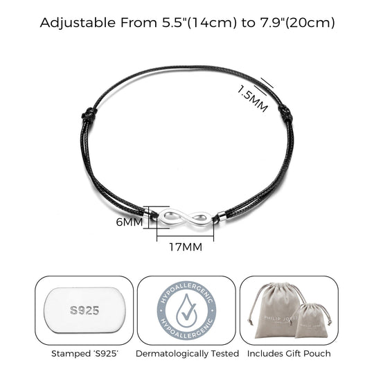 Sterling Silver Corded Infinity Bracelet - Philip Jones Jewellery