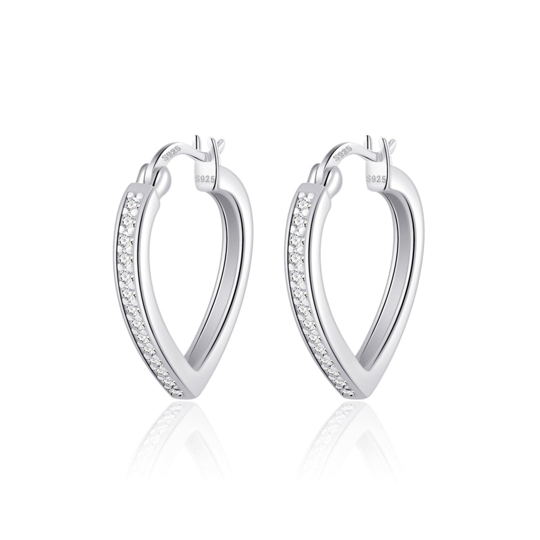 Sterling Silver Crystal Heart Hoop Earrings Created with Zircondia® Crystals - Philip Jones Jewellery