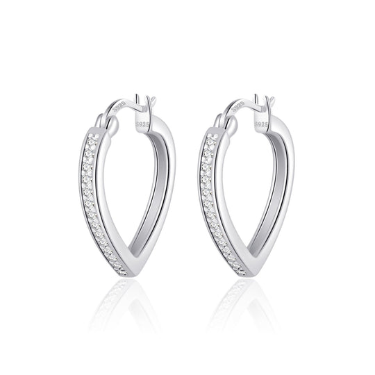 Sterling Silver Crystal Heart Hoop Earrings Created with Zircondia® Crystals - Philip Jones Jewellery