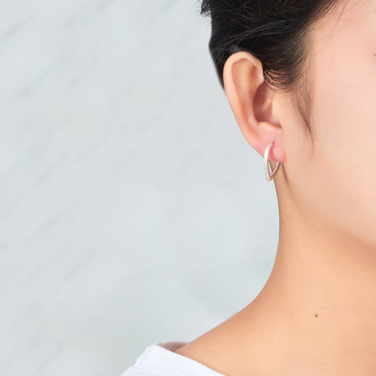 Sterling Silver Crystal Heart Hoop Earrings Created with Zircondia® Crystals - Philip Jones Jewellery