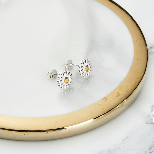 Sterling Silver Daisy Earrings Created with Zircondia® Crystals - Philip Jones Jewellery