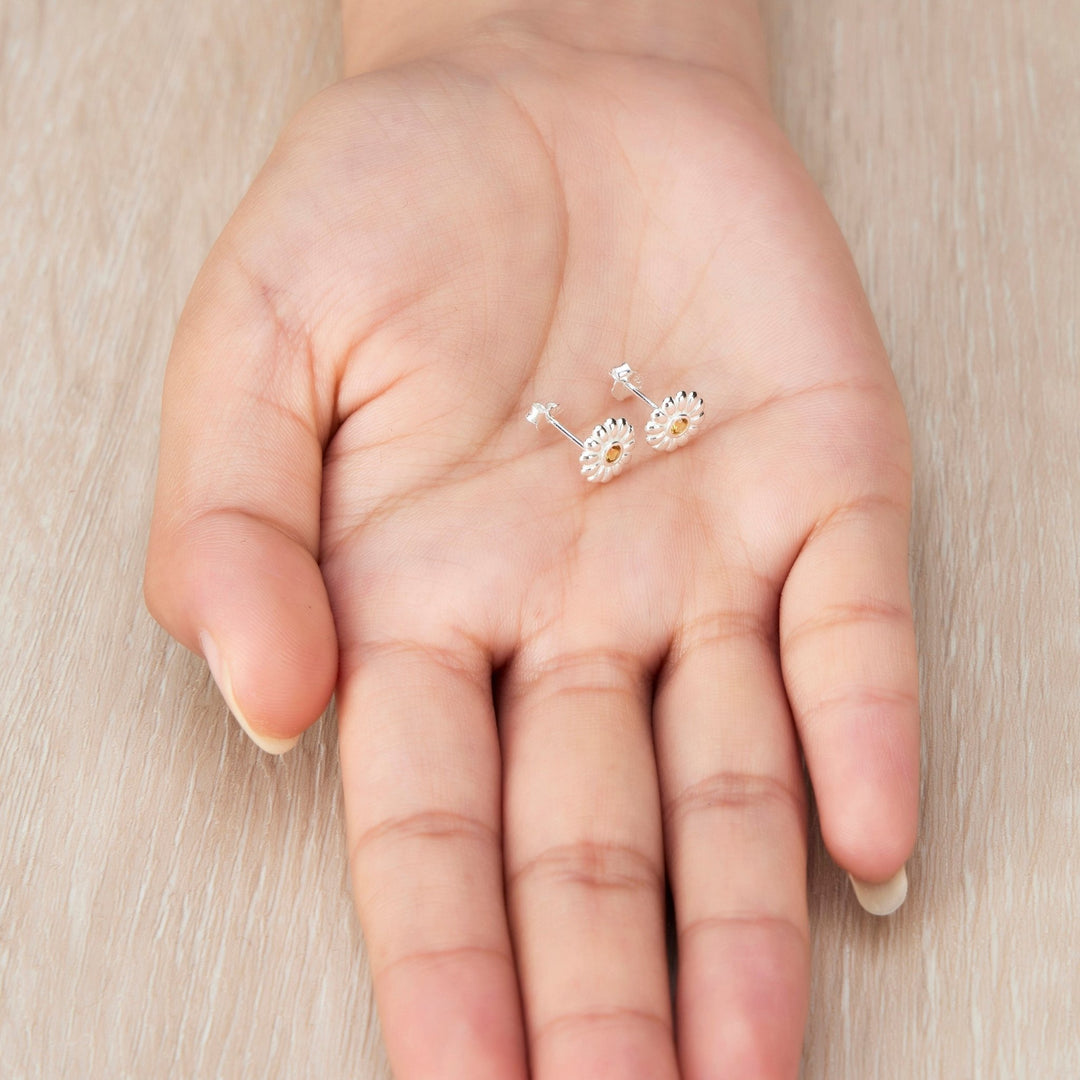 Sterling Silver Daisy Earrings Created with Zircondia® Crystals - Philip Jones Jewellery