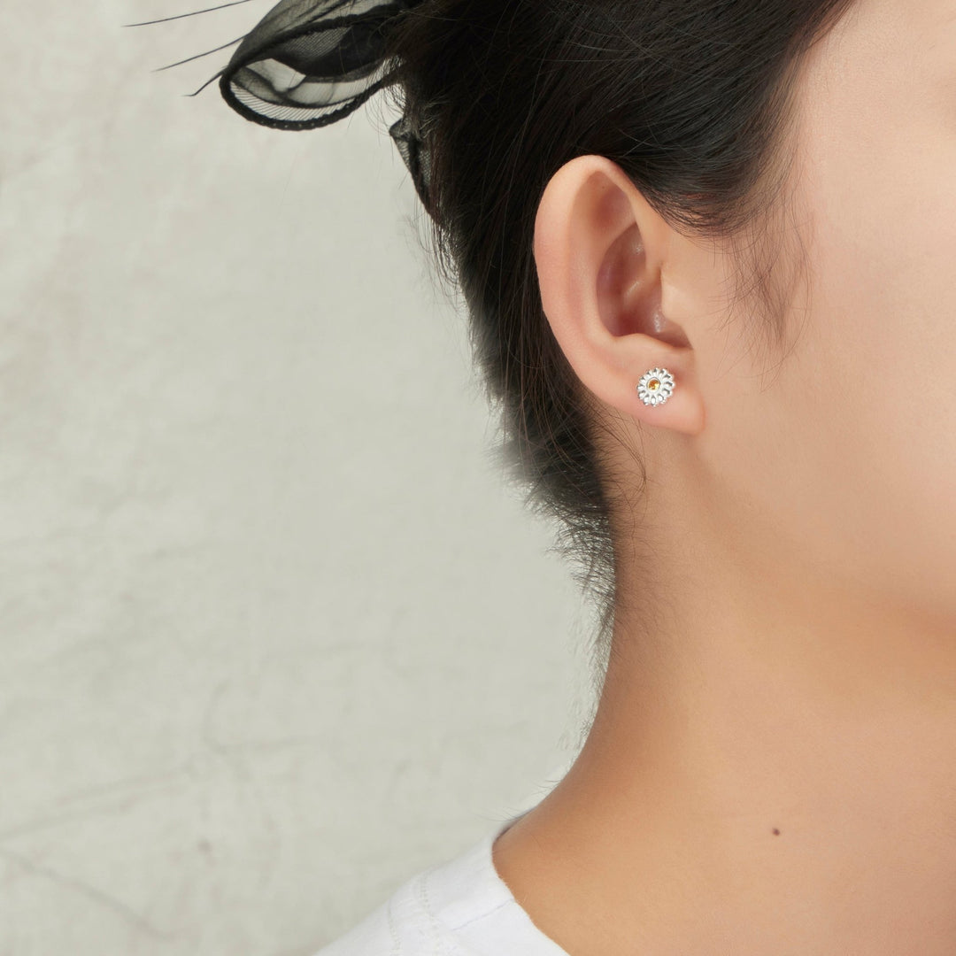Sterling Silver Daisy Earrings Created with Zircondia® Crystals - Philip Jones Jewellery