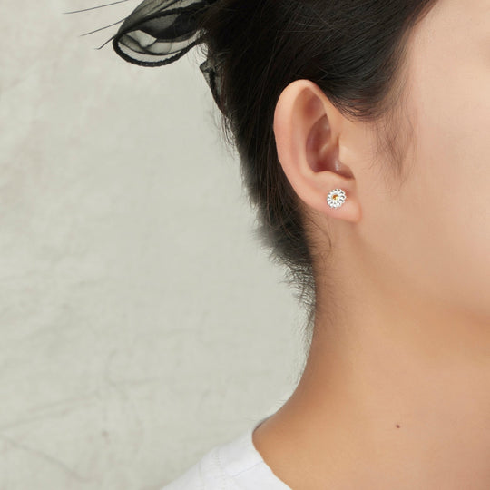 Sterling Silver Daisy Earrings Created with Zircondia® Crystals - Philip Jones Jewellery