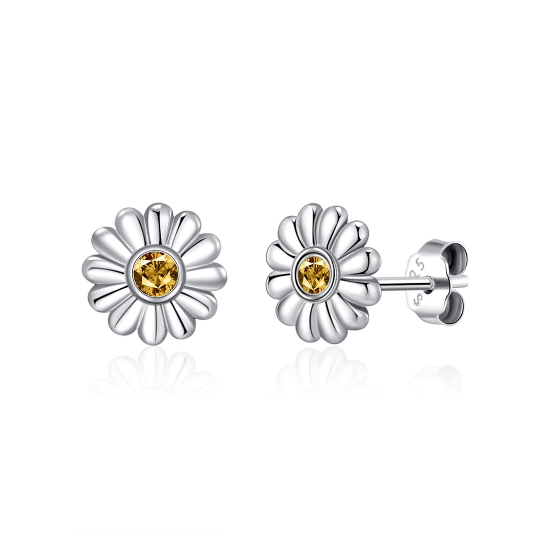Sterling Silver Daisy Earrings Created with Zircondia® Crystals - Philip Jones Jewellery