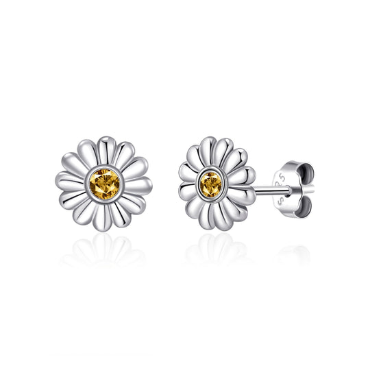 Sterling Silver Daisy Earrings Created with Zircondia® Crystals - Philip Jones Jewellery