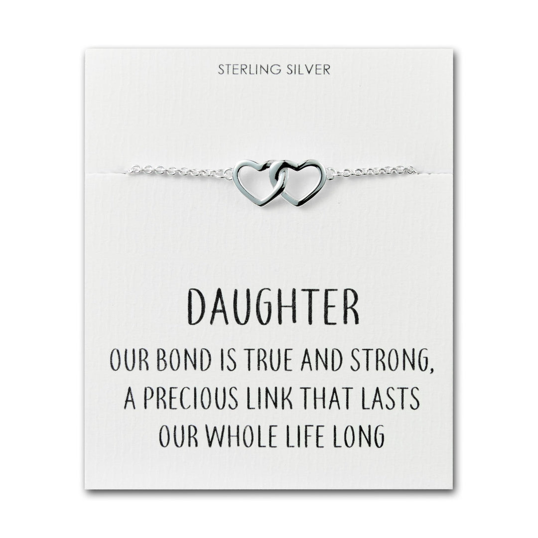 Sterling Silver Daughter Quote Heart Link Bracelet - Philip Jones Jewellery