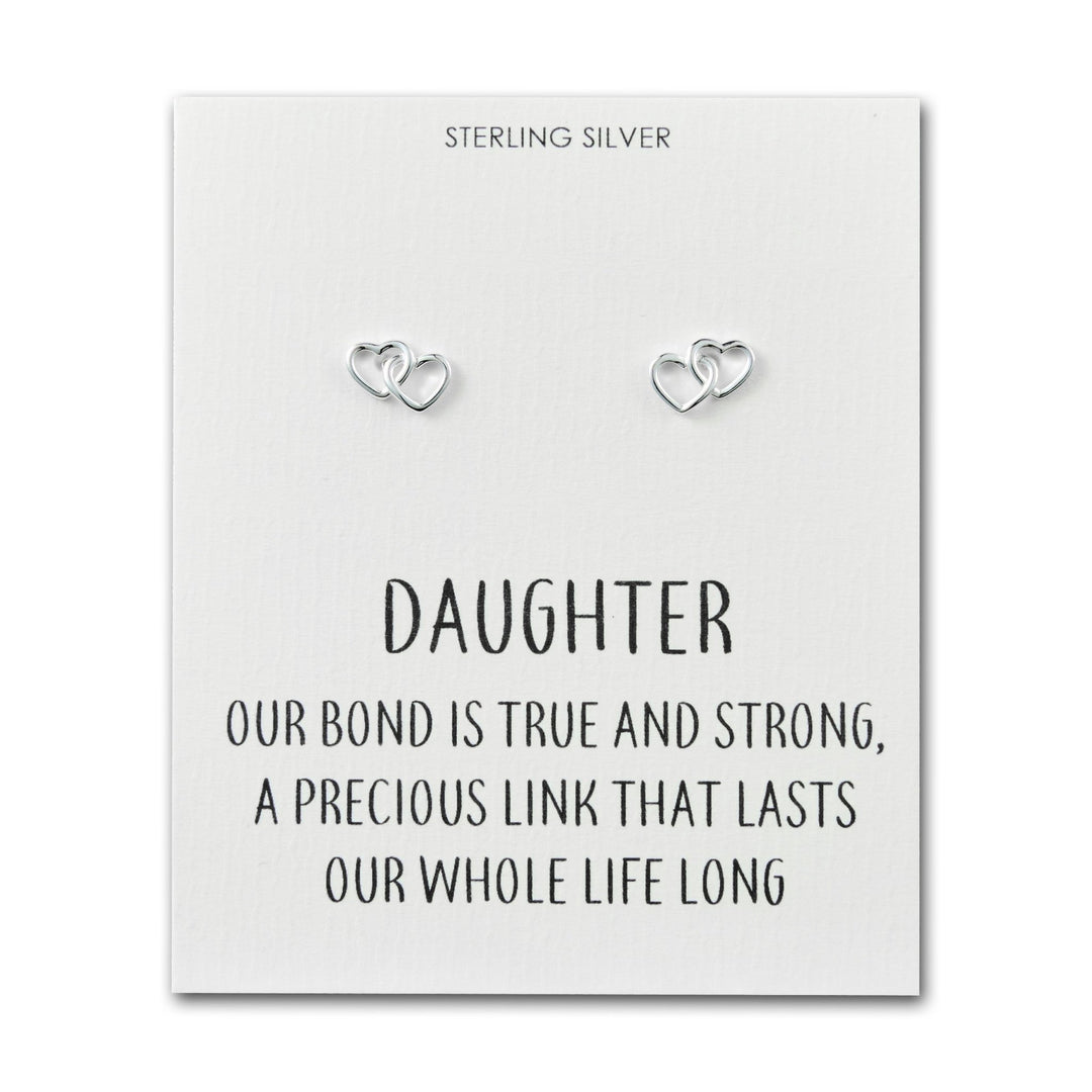 Sterling Silver Daughter Quote Heart Link Earrings - Philip Jones Jewellery