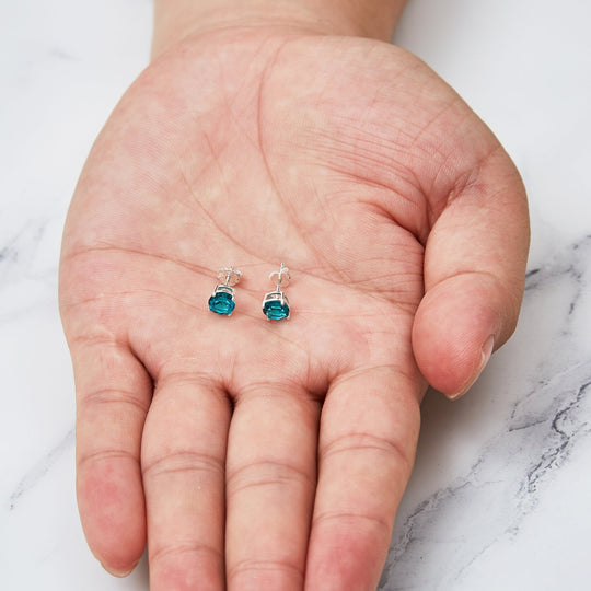 Sterling Silver December (Blue Topaz) Birthstone Earrings Created with Zircondia® Crystals - Philip Jones Jewellery