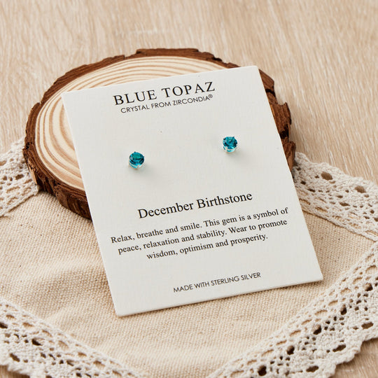 Sterling Silver December (Blue Topaz) Birthstone Earrings Created with Zircondia® Crystals - Philip Jones Jewellery