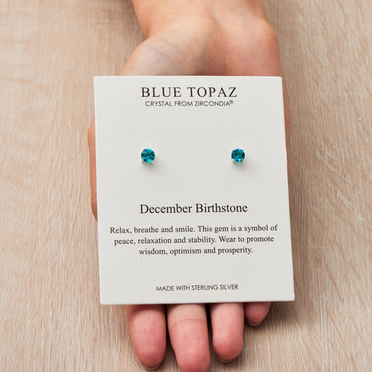 Sterling Silver December (Blue Topaz) Birthstone Earrings Created with Zircondia® Crystals - Philip Jones Jewellery