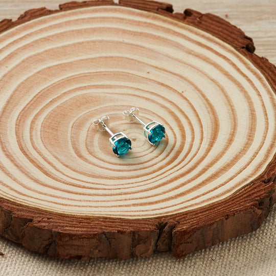 Sterling Silver December (Blue Topaz) Birthstone Earrings Created with Zircondia® Crystals - Philip Jones Jewellery