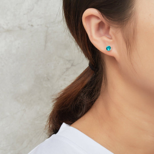 Sterling Silver December (Blue Topaz) Birthstone Earrings Created with Zircondia® Crystals - Philip Jones Jewellery