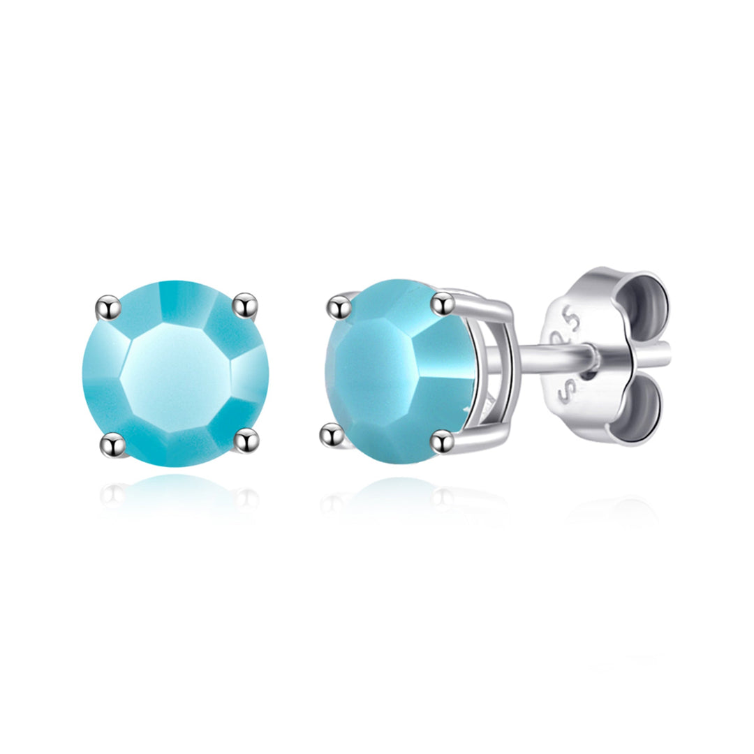 Sterling Silver December (Turquoise) Birthstone Earrings Created with Zircondia® Crystals - Philip Jones Jewellery