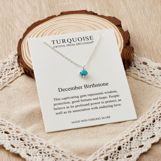 Sterling Silver December (Turquoise) Birthstone Necklace Created with Zircondia® Crystals - Philip Jones Jewellery