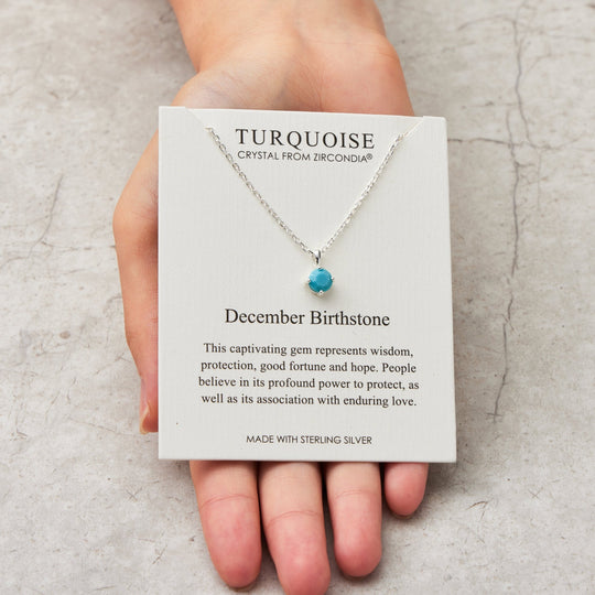 Sterling Silver December (Turquoise) Birthstone Necklace Created with Zircondia® Crystals - Philip Jones Jewellery