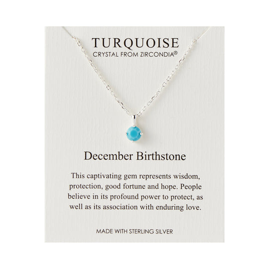 Sterling Silver December (Turquoise) Birthstone Necklace Created with Zircondia® Crystals - Philip Jones Jewellery