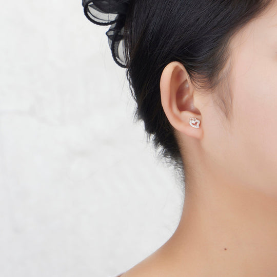 Sterling Silver Double Heart Earrings Created with Zircondia® Crystals - Philip Jones Jewellery