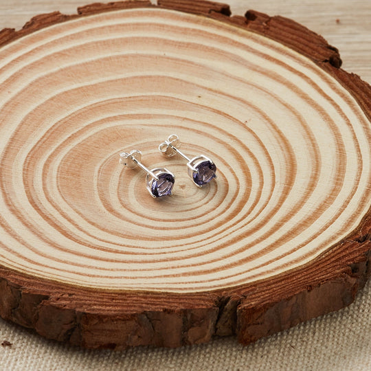 Sterling Silver February (Amethyst) Birthstone Earrings Created with Zircondia® Crystals - Philip Jones Jewellery