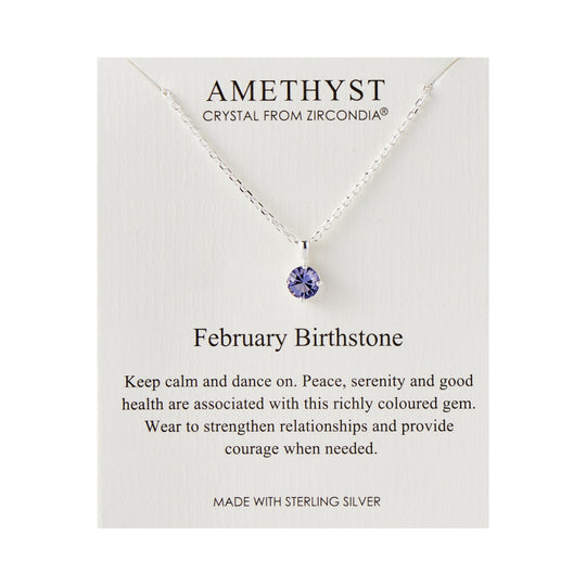 Sterling Silver February (Amethyst) Birthstone Necklace Created with Zircondia® Crystals - Philip Jones Jewellery