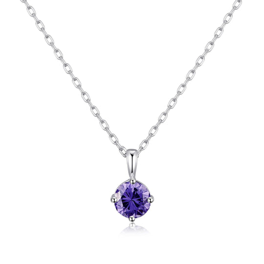Sterling Silver February (Amethyst) Birthstone Necklace Created with Zircondia® Crystals - Philip Jones Jewellery