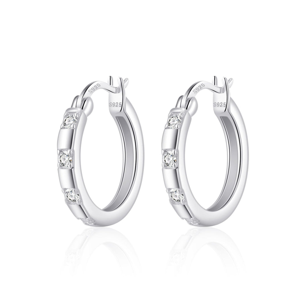 Sterling Silver Four Stone Hoop Earrings Created with Zircondia® Crystals - Philip Jones Jewellery