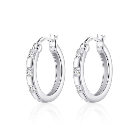 Sterling Silver Four Stone Hoop Earrings Created with Zircondia® Crystals - Philip Jones Jewellery