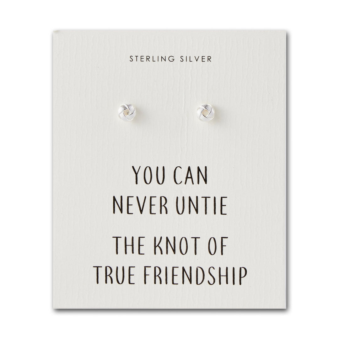 Sterling Silver Friendship Quote Knot Earrings - Philip Jones Jewellery