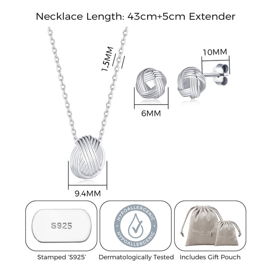 Sterling Silver Friendship Quote Knot Set - Philip Jones Jewellery