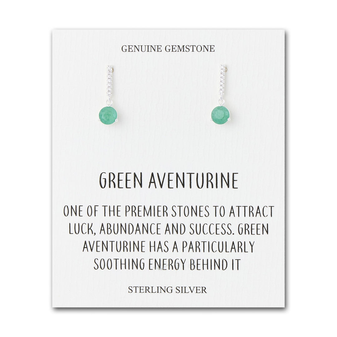 Sterling Silver Green Aventurine Gemstone Drop Earrings with Quote Card - Philip Jones Jewellery