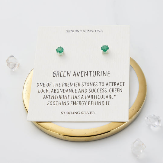 Sterling Silver Green Aventurine Gemstone Earrings with Quote Card - Philip Jones Jewellery