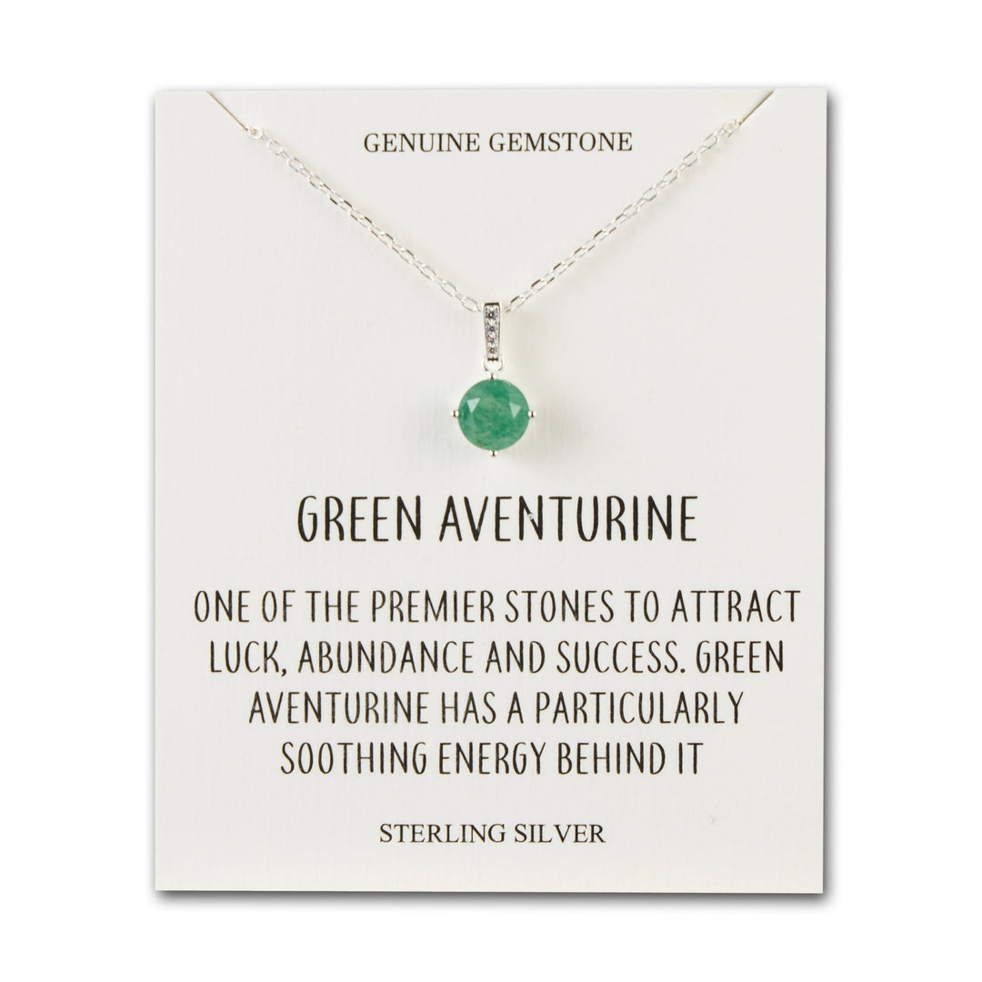 Sterling Silver Green Aventurine Gemstone Necklace with Quote Card - Philip Jones Jewellery