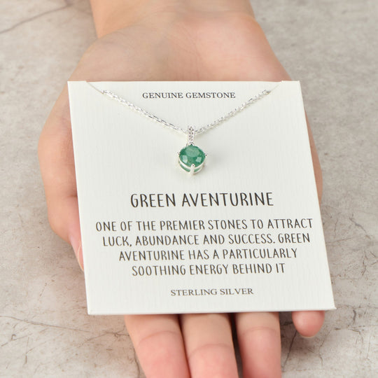 Sterling Silver Green Aventurine Gemstone Necklace with Quote Card - Philip Jones Jewellery