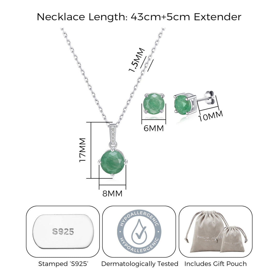 Sterling Silver Green Aventurine Gemstone Set - Philip Jones Jewellery