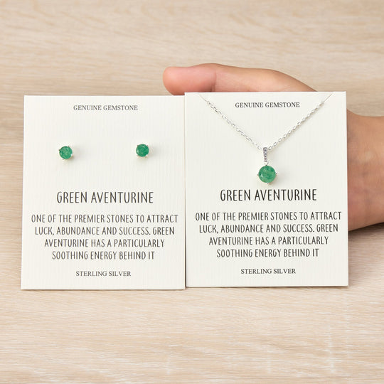 Sterling Silver Green Aventurine Gemstone Set with Quote Card - Philip Jones Jewellery