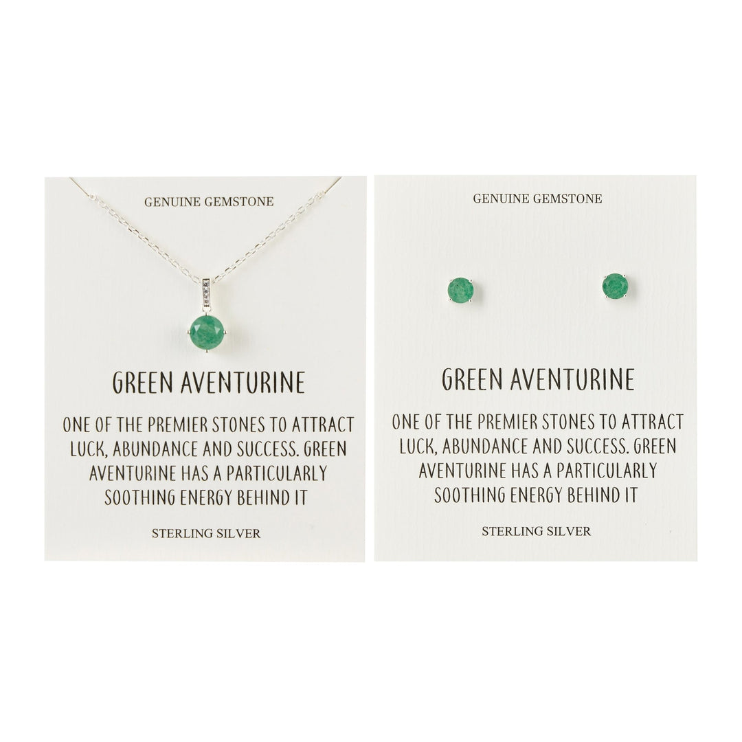 Sterling Silver Green Aventurine Gemstone Set with Quote Card - Philip Jones Jewellery