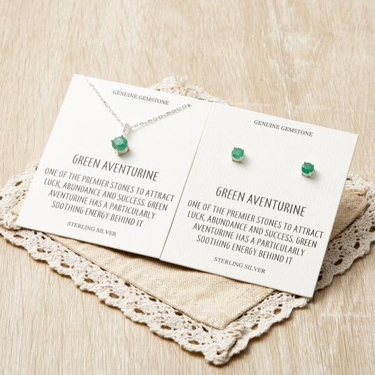 Sterling Silver Green Aventurine Gemstone Set with Quote Card - Philip Jones Jewellery