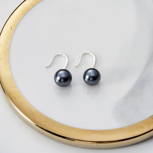 Sterling Silver Grey Pearl Drop Earrings - Philip Jones Jewellery