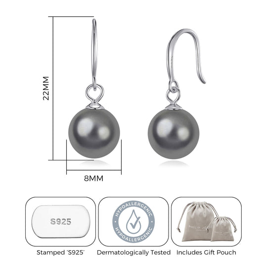 Sterling Silver Grey Pearl Drop Earrings - Philip Jones Jewellery