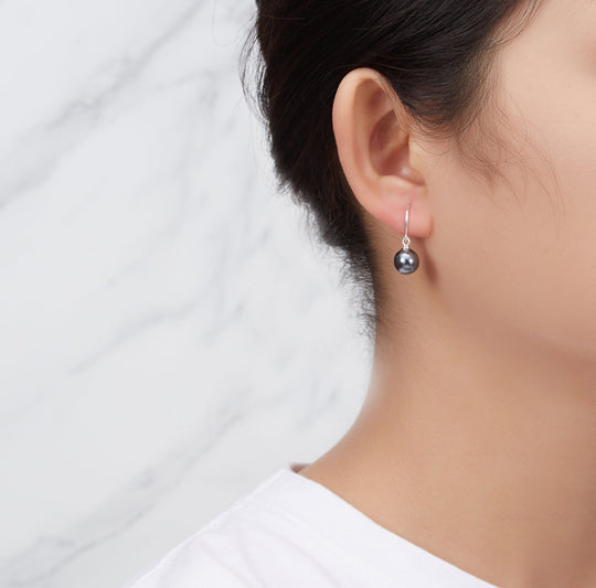 Sterling Silver Grey Pearl Drop Earrings - Philip Jones Jewellery