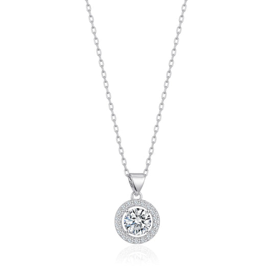 Sterling Silver Halo Necklace Created with Zircondia® Crystals - Philip Jones Jewellery