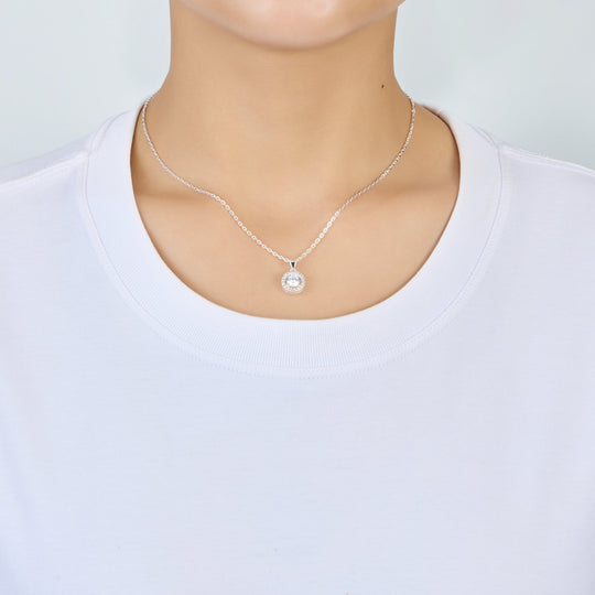 Sterling Silver Halo Necklace Created with Zircondia® Crystals - Philip Jones Jewellery