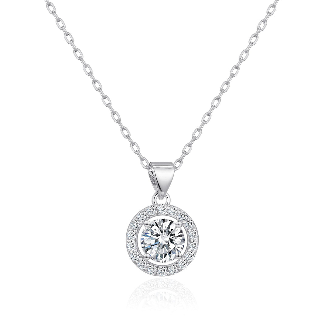 Sterling Silver Halo Necklace Created with Zircondia® Crystals - Philip Jones Jewellery