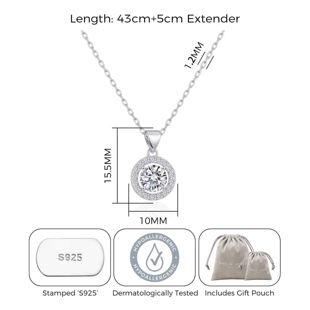 Sterling Silver Halo Necklace Created with Zircondia® Crystals - Philip Jones Jewellery