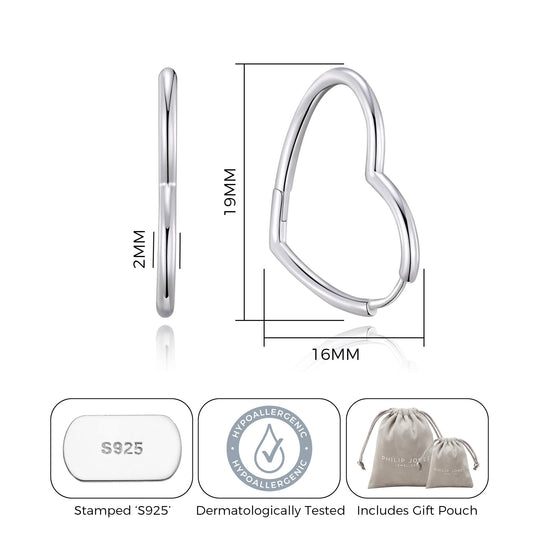 Sterling Silver Heart Hoop Earrings - Philip Jones Jewellery