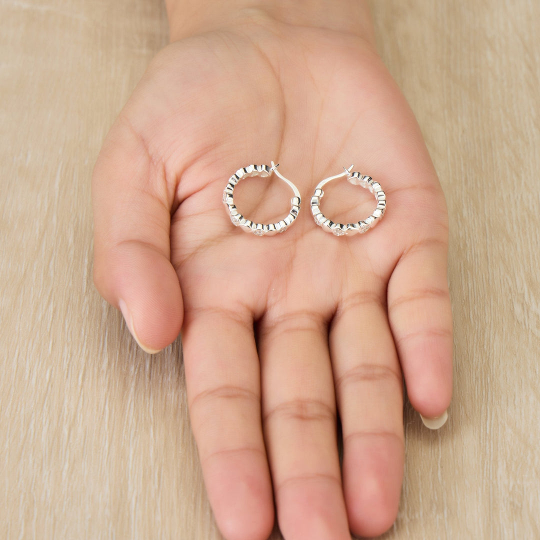 Sterling Silver Heart Hoop Earrings Created with Zircondia® Crystals - Philip Jones Jewellery